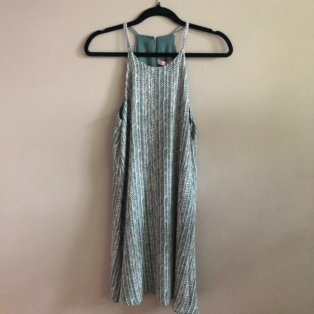 Teal summer dress with halter style neck